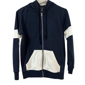 J Crew XS Hooded Sweatshirt Zip up Black & White Women 100% Cotton